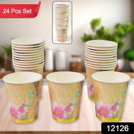 Disposable Paper Cups Disposable Tea Coffee Cups (24 Pcs Set  Mix Color  Design) - Zidbik