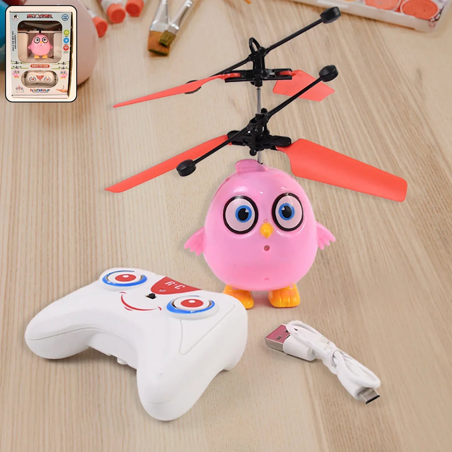 Flying Bird Rc Toy With Led Amp Remote Control Pink Owl Design (1 Set) - Zidbik