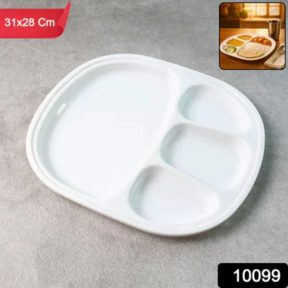 Plastic Large Compartment Dinner Plate Thali With 4 Sections - Zidbik