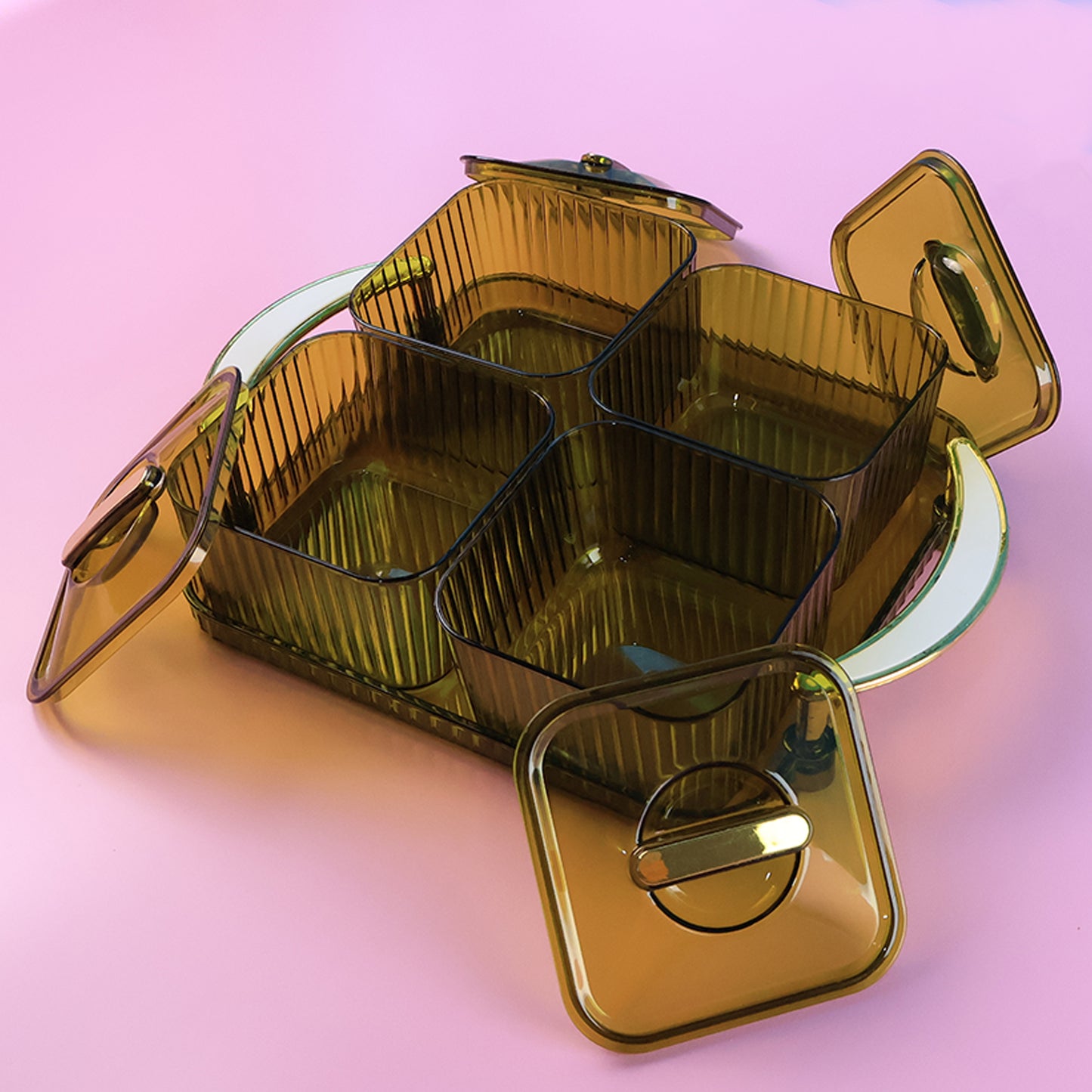 Delight 4-Piece Dryfruit Storage Box with Tray – Airtight Transparent Containers for Snacks & Sweets - Zidbik