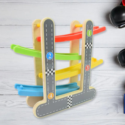 Car Racer Track Play Set Wooden Click Clack Toys With 4 Mini Racers (1 Set) - Zidbik