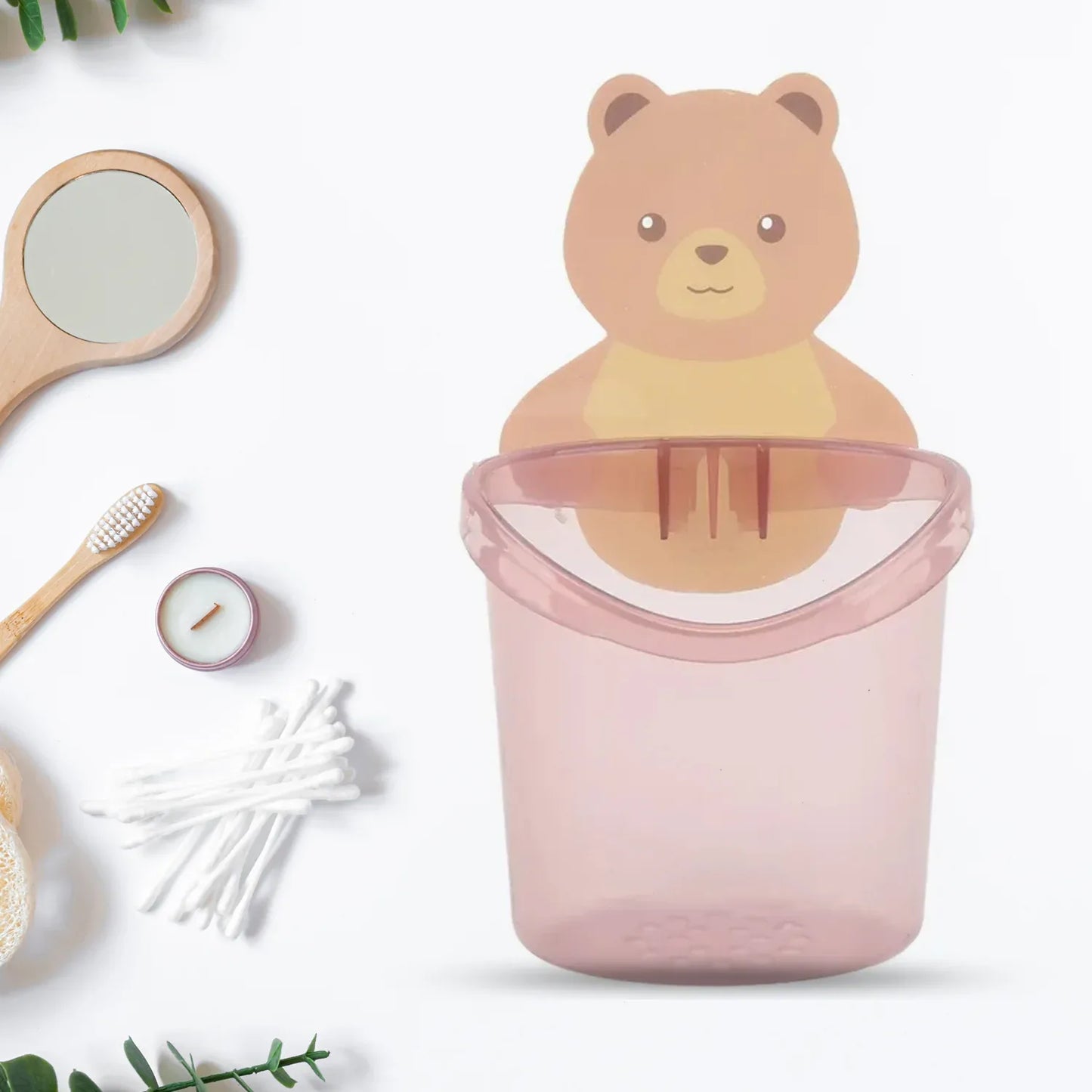 7943 Multipurpose Wall Mount Toothbrush Holder Plastic Stand For Toothpaste Comb Brush Cream Lotion Kids Bathroom Cup Drain Waterproof Self-adhesive Teddy Bear - Zidbik