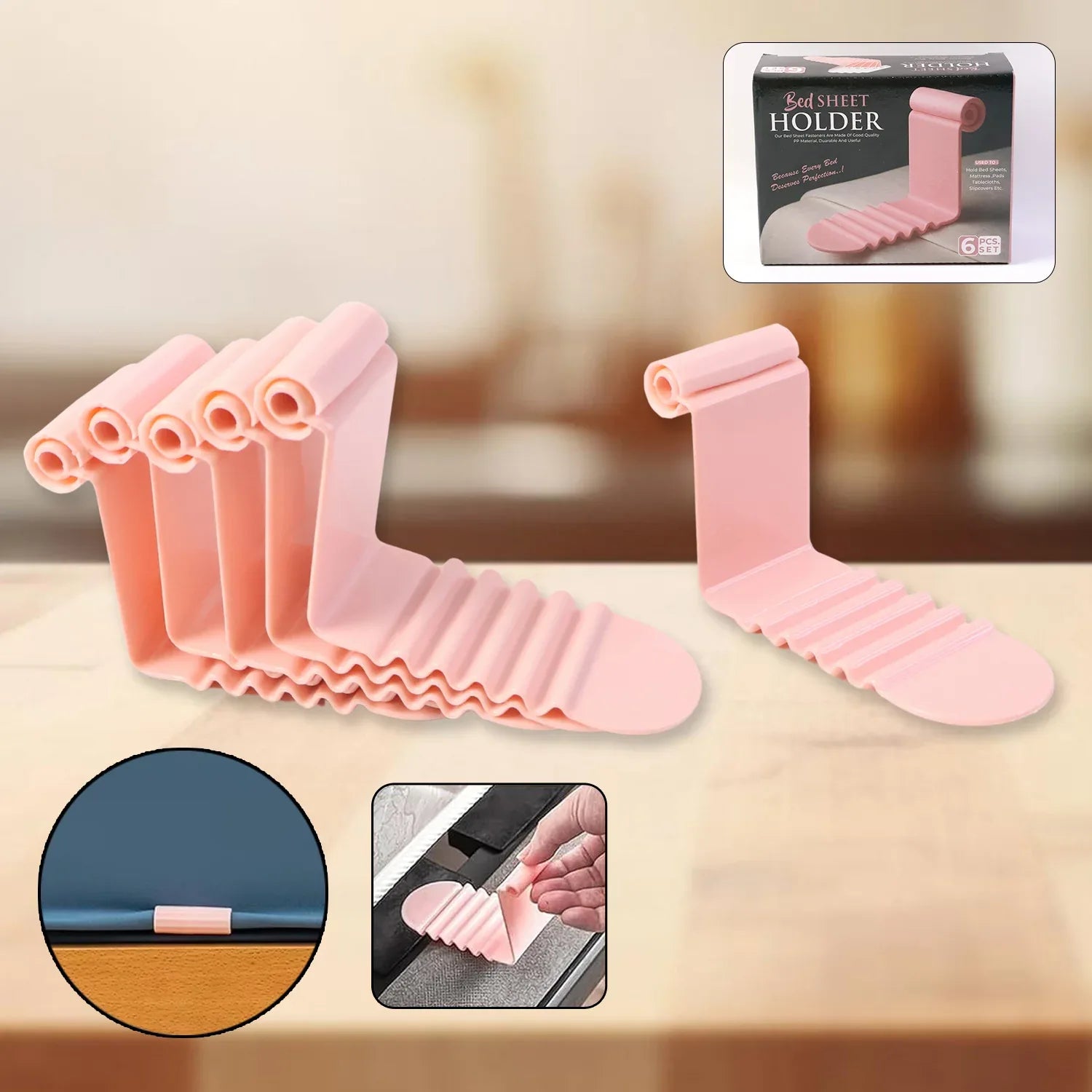 Universal Bed Sheet Holder Clip Set (Pack Of 6) - Zidbik