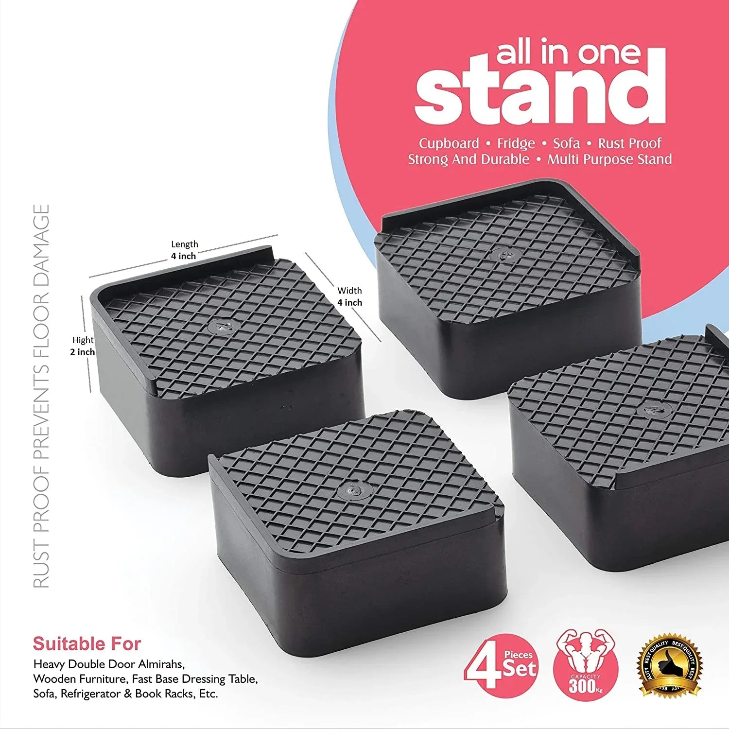 1124 Premium Multipurpose Heavy Duty Cupboardrefrigeratorsofa Base Stand - Set Of 4 Pcs - Zidbik
