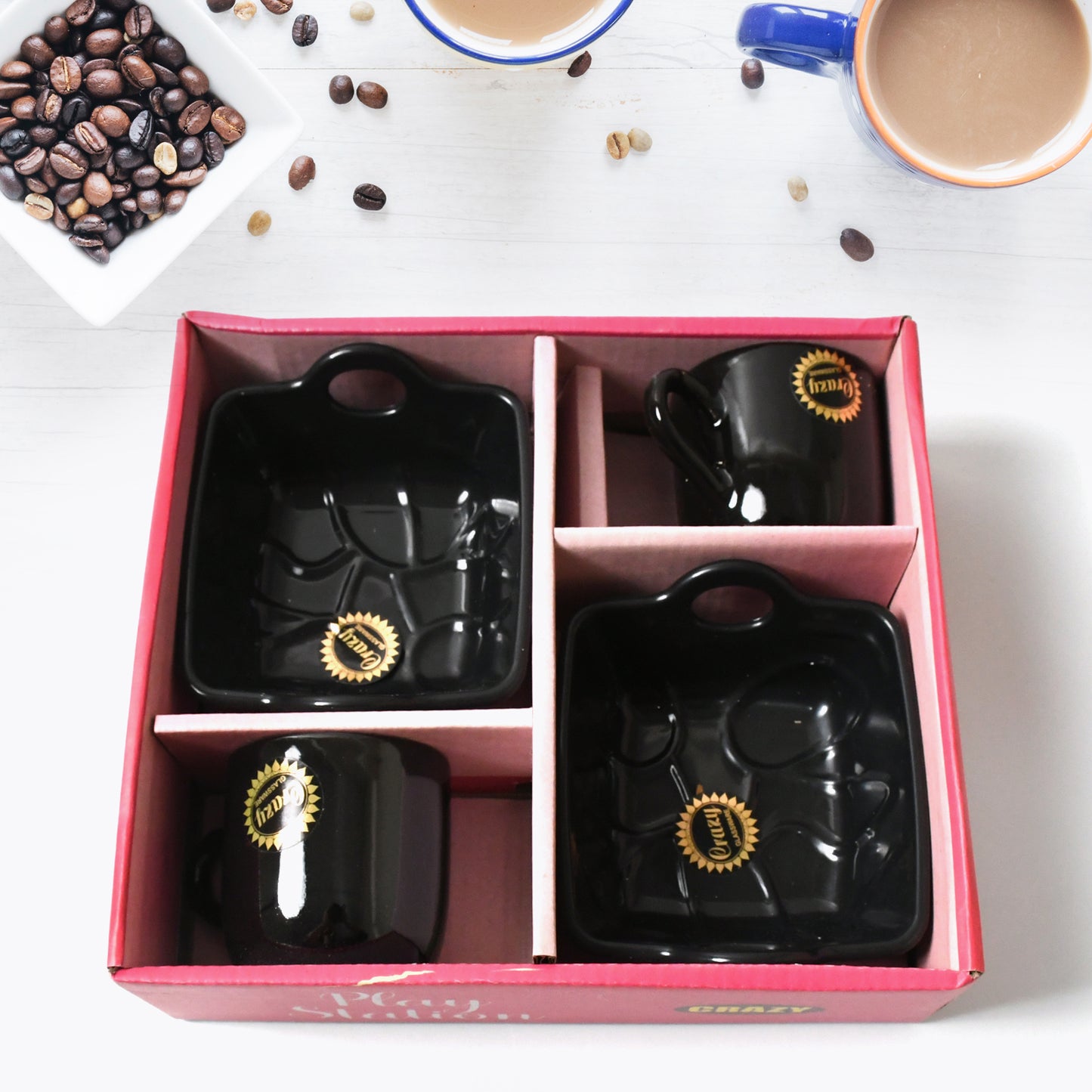 8229 Play Station Ceramic Tea  Cups  Mug Set With Handle Serving Bowl Milk Cup Coffee Cup Tea Cup Breakfast Cup Drinking Mug Or Outdoor For Household Gift For Birthday Wedding Party (4 Pcs Set) - Zidbik