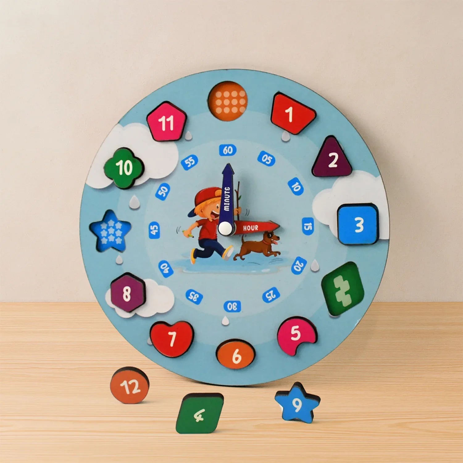 Aditi Wooden Educational Learning Clock Toy With Movable Hands - Zidbik