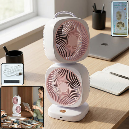 Portable Dual Head Usb Rechargeable Table Fan (1 Pc)
