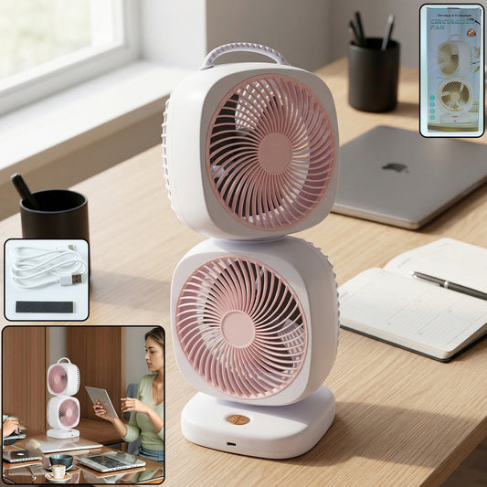 Portable Dual Head Usb Rechargeable Table Fan (1 Pc)