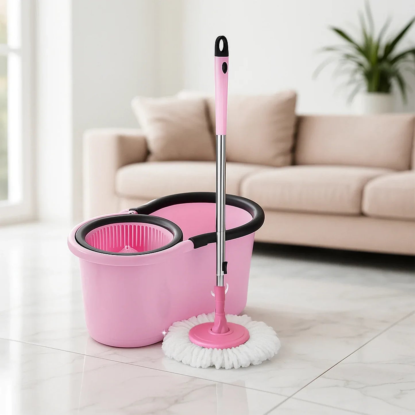 4942 Quick Spin Mop With Steel Spin Bucket Floor Cleaning Easy Wheels Big Bucket Floor Cleaning Mop With Bucket - Zidbik