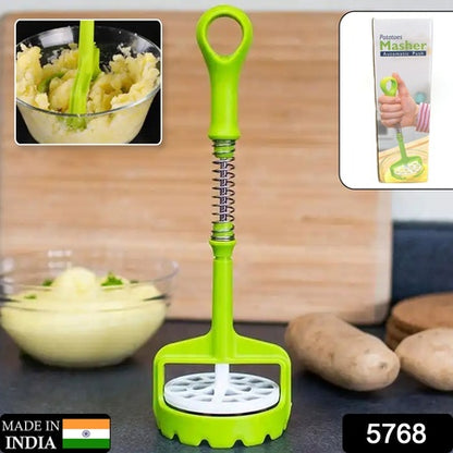 5768 Multi Functional One-handed Plastic Manual Mashed Potatoes Masher Mash Sweet Potato Masher With Comfort Grip And Stainless-steel Spring Design For Nonstick Pans (1 Pc) - Zidbik