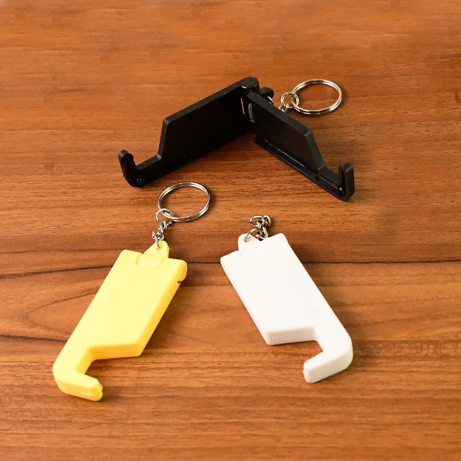 2 In 1 Plastic Keychain With Mobile Stand Phone Holder (5 Pcs Set Multicolor) - Zidbik