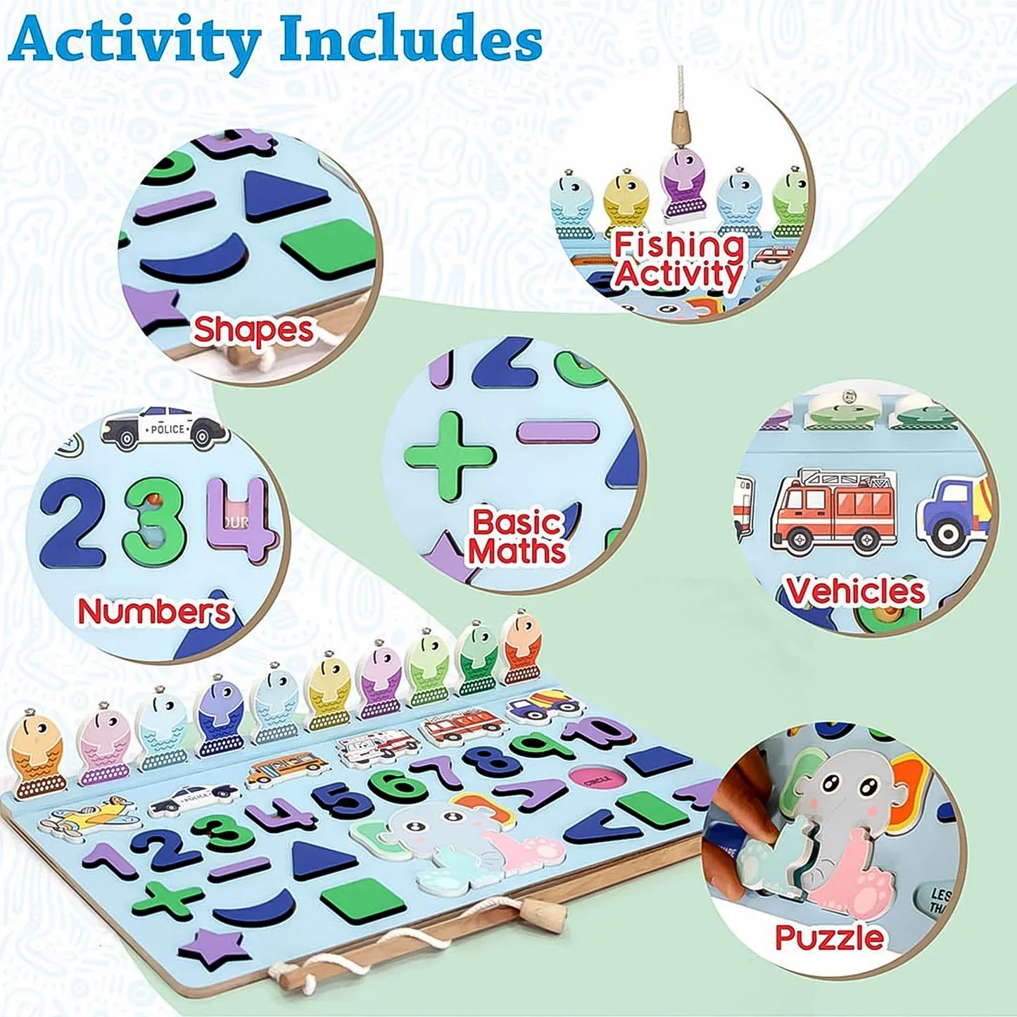 Wooden Number Puzzle Match Board And Magnetic Rod - Zidbik