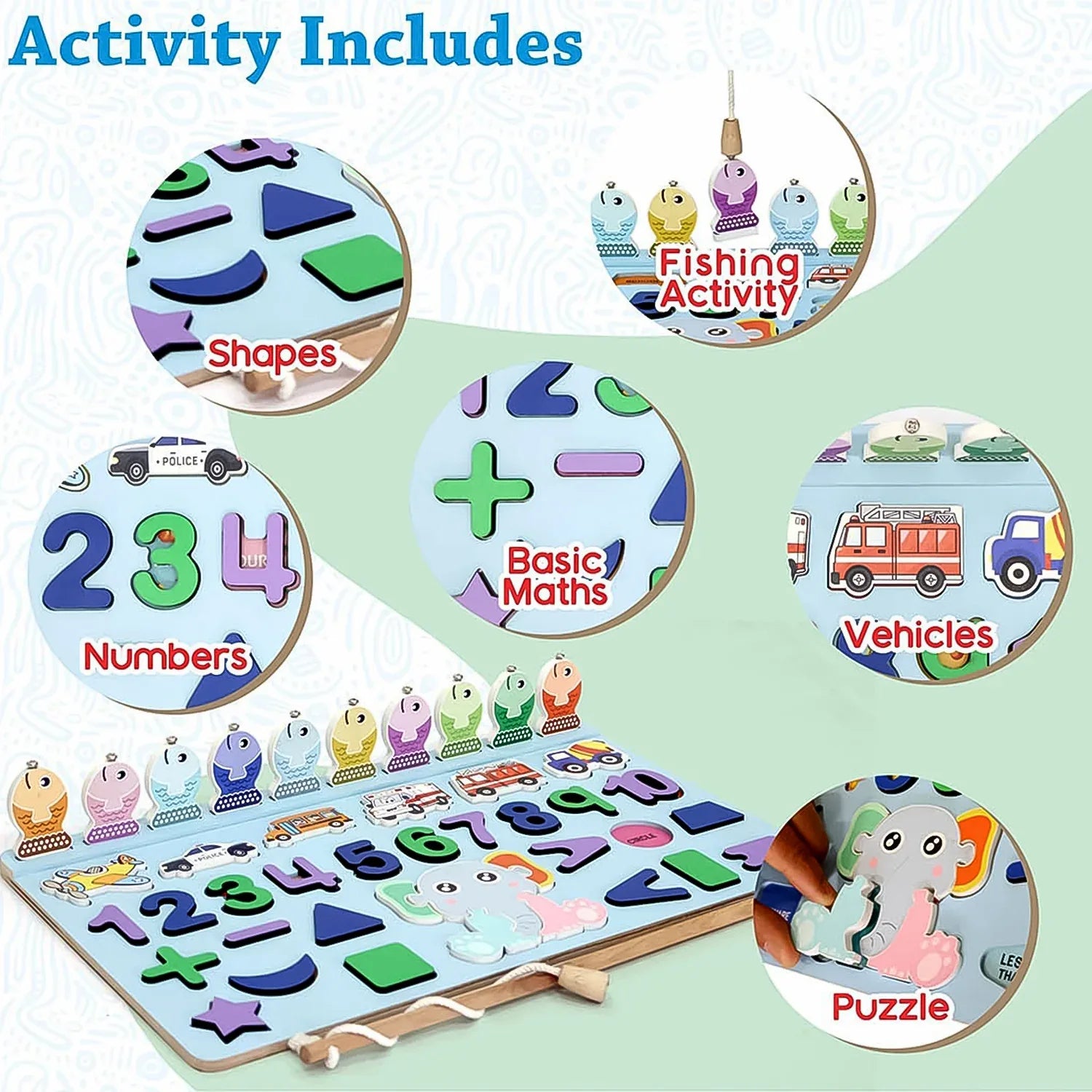 Wooden Number Puzzle Match Board And Magnetic Rod - Zidbik