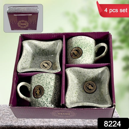 8224 Festo Ceramic Tea  Cups  Mug Set Including Snacks  Serving Bowl Milk Cup Coffee Cup Tea Cup Breakfast Cup Drinking Mug Or Outdoor For Household Gift For Birthday Wedding Party (4 Pcs Set) - Zidbik