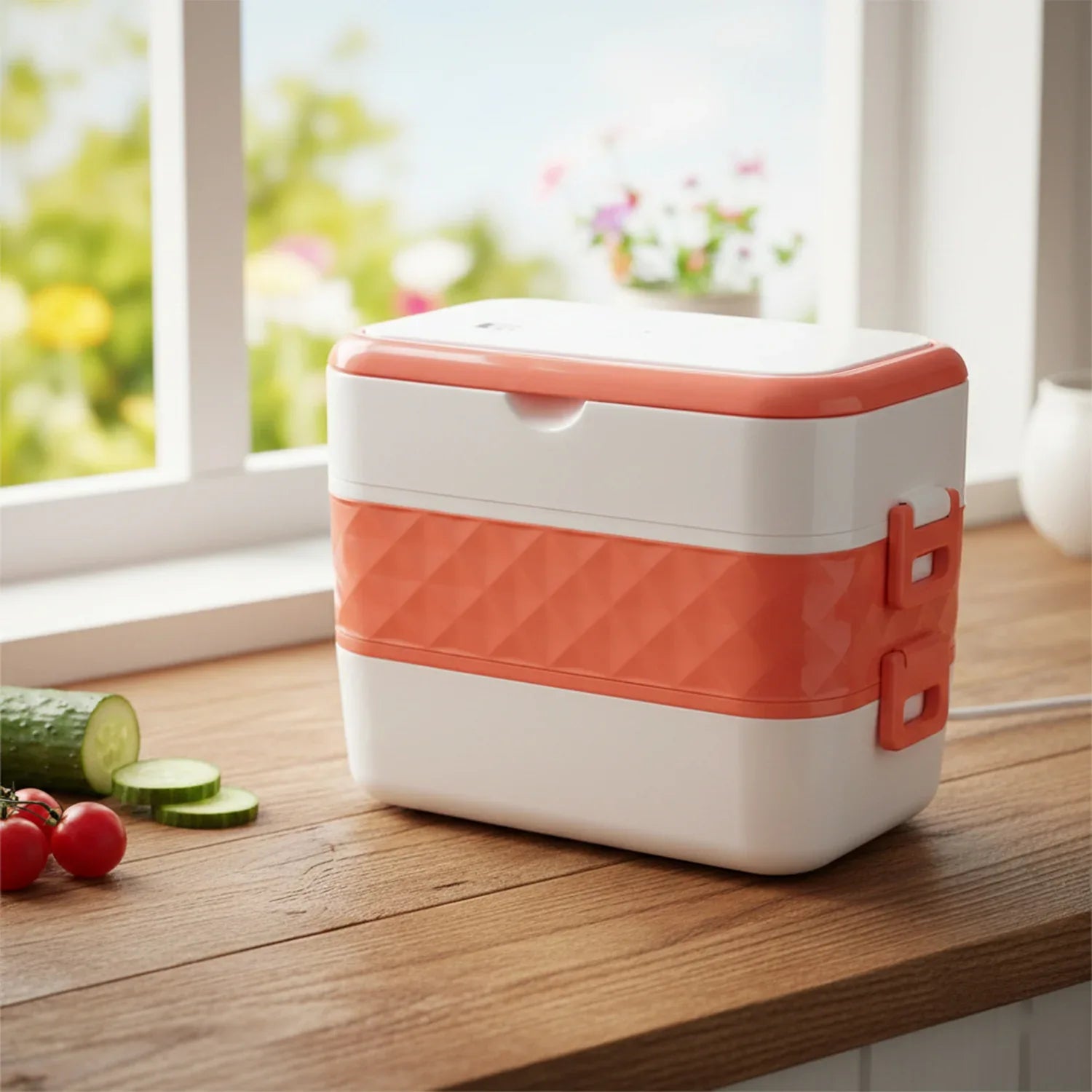 Electric Heated Lunch Box With Stainless Steel Inner Containers (1 Set) - Zidbik
