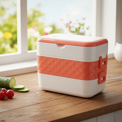 Electric Heated Lunch Box With Stainless Steel Inner Containers (1 Set) - Zidbik