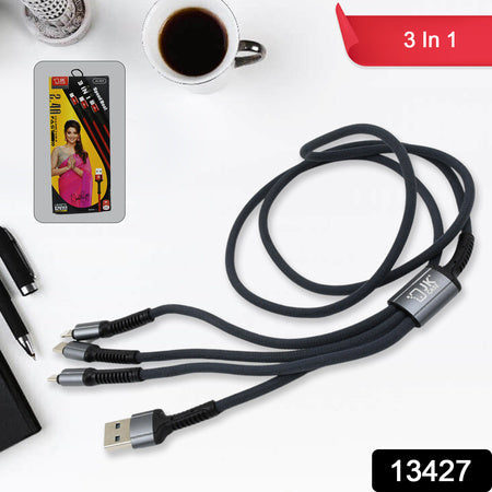 3 In 1 Multi Super Fast Charging Cable (1 Pc  1200 Mm) - Zidbik