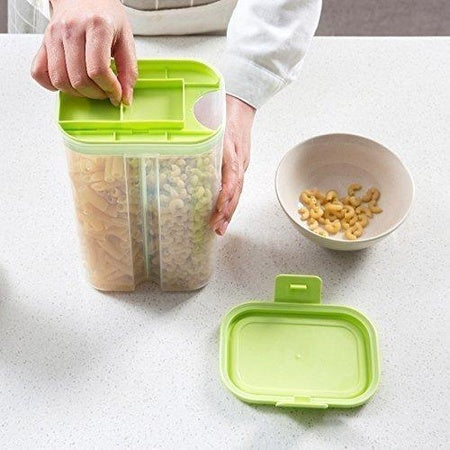 2146 Plastic 2 Sections Air Tight Transparent Food Grain Cereal Storage Container (2 Ltr) (With Box) - Zidbik