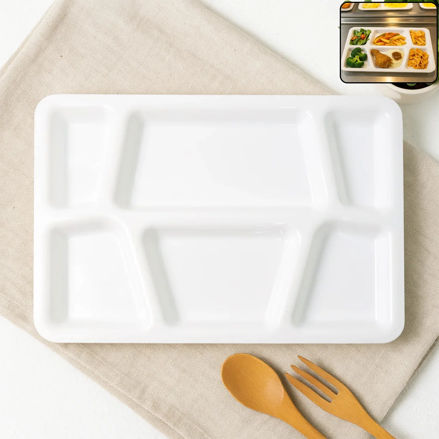 Plastic Multi-compartment Rectangular Meal Serving Tray Plate (1 Pc White) - Zidbik