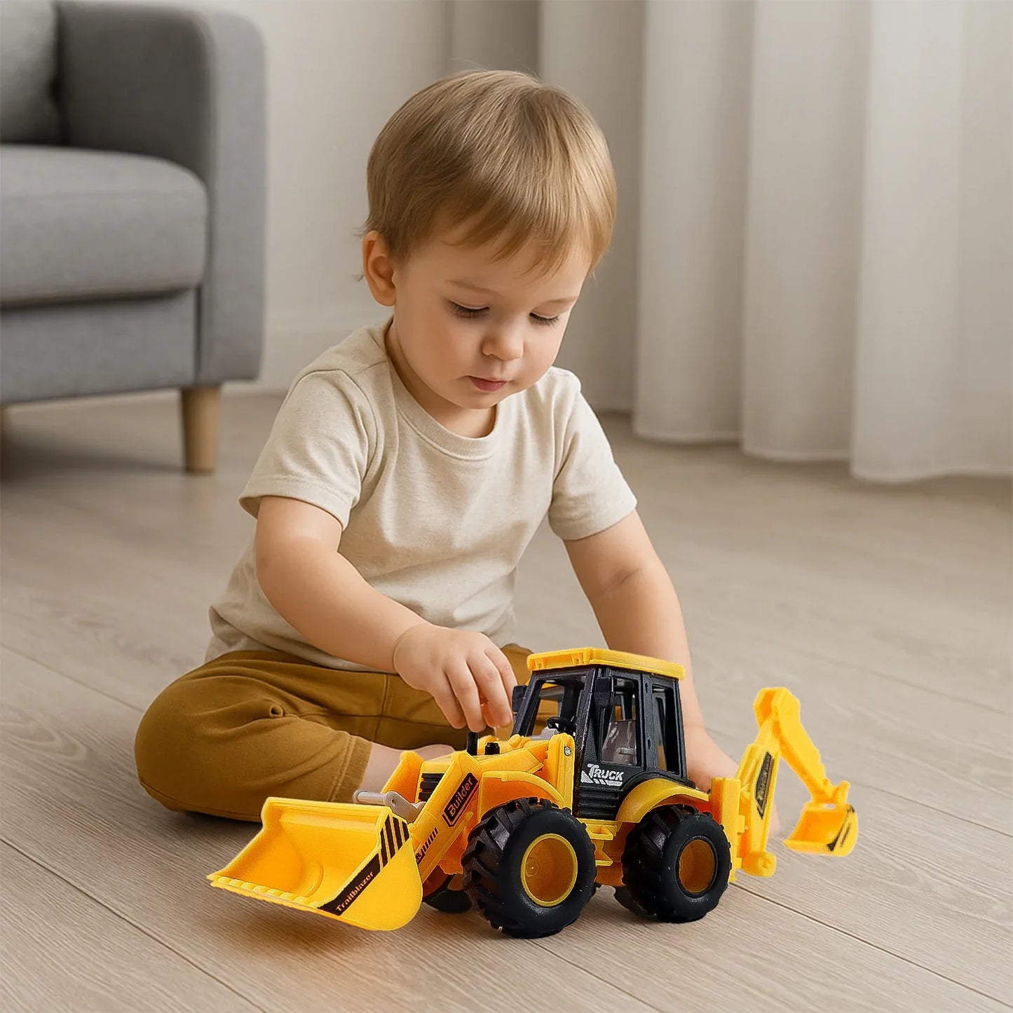 Lala Friction Powered Jcb Style Backhoe Loader Construction Toy Truck For Kids (1 Pc) - Zidbik