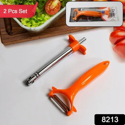 8213 2 In 1 Kitchen Combo Lighter Stainless Steel Durable Gas Lighter With Vegetable Cutter Peeler For Kitchen Steel Gas Lighter (2 Pc Set) - Zidbik