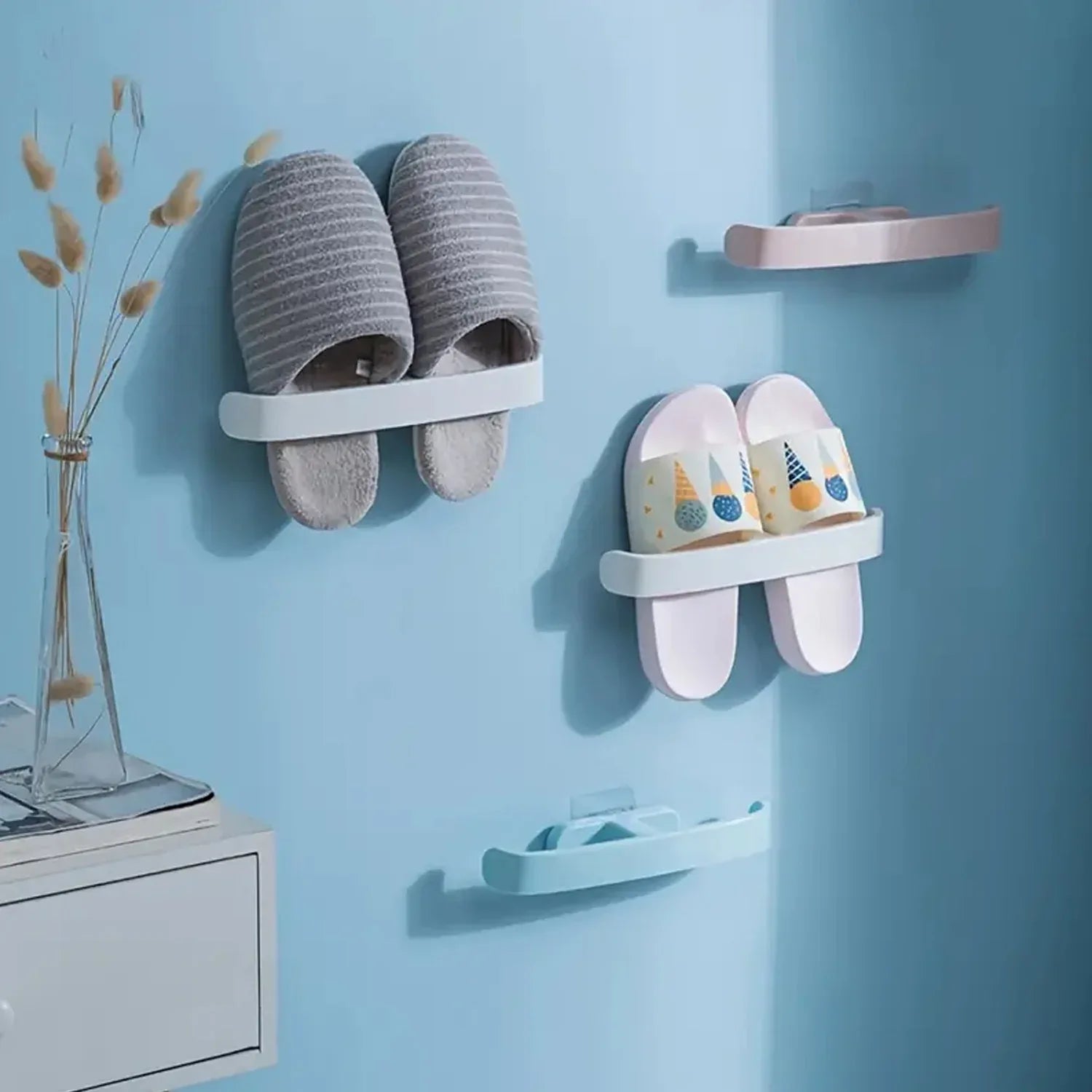 Bathroom Towel Slipper Hanging Rack Self Adhesive Wall Mounted (1 Pc) - Zidbik