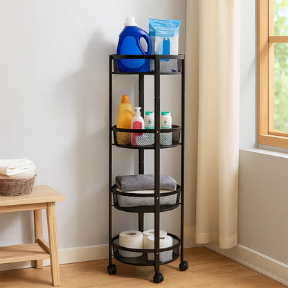 4-layer Round Metal Mesh Storage Organizer Rack With Wheels (1 Pc) - Zidbik