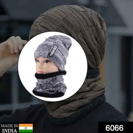 6066 Ultra Soft Unisex Woollen Beanie Cap Plus Muffler Scarf - Zidbik