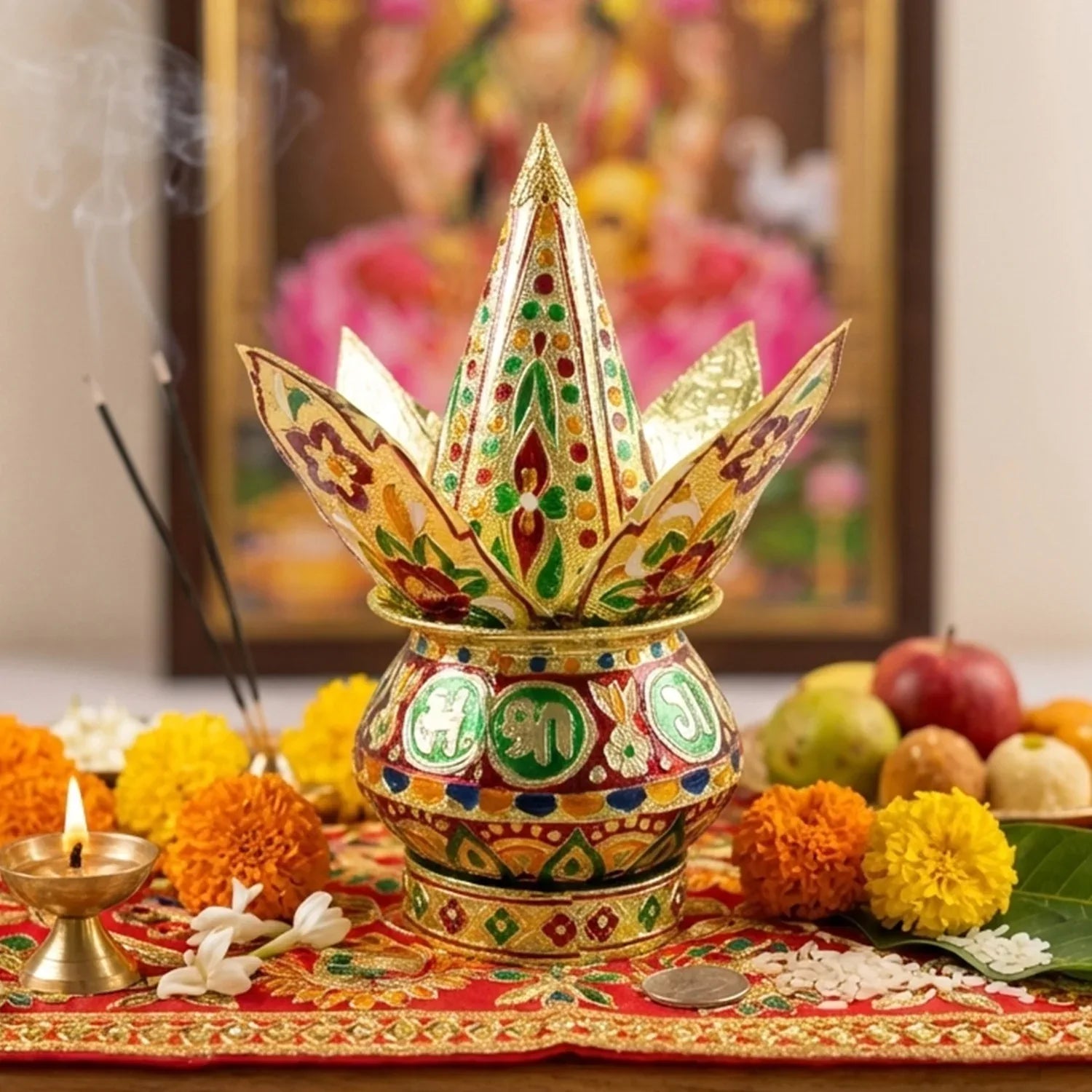 Traditional Decorative Pooja Kalash (1 Set) - Zidbik