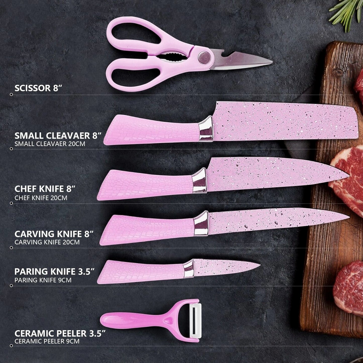 Stainless Steel Non Stick Ceramic Coating 6 Pcs Chef Kitchen Knife Set With Scissor  Peeler - Zidbik