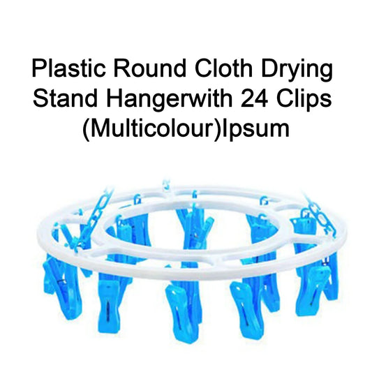 1367 Plastic Round Cloth Drying Stand Hanger With 24 Clips (Multicolour) - Zidbik