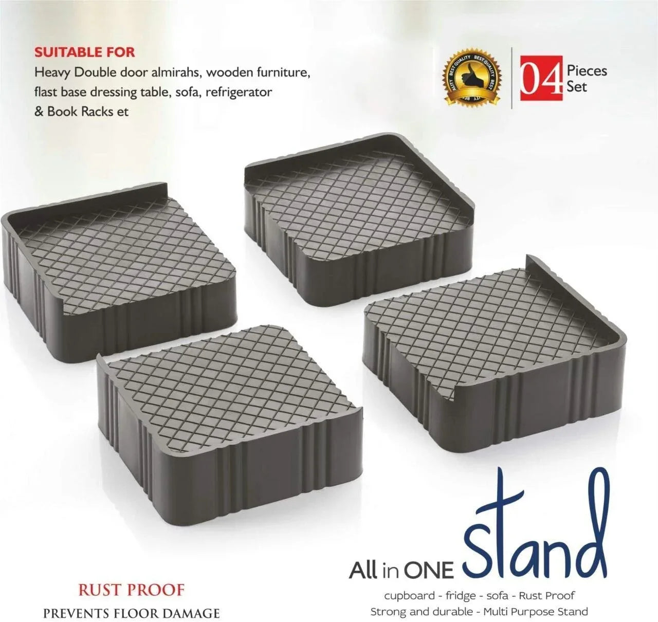 1124 Premium Multipurpose Heavy Duty Cupboardrefrigeratorsofa Base Stand - Set Of 4 Pcs - Zidbik
