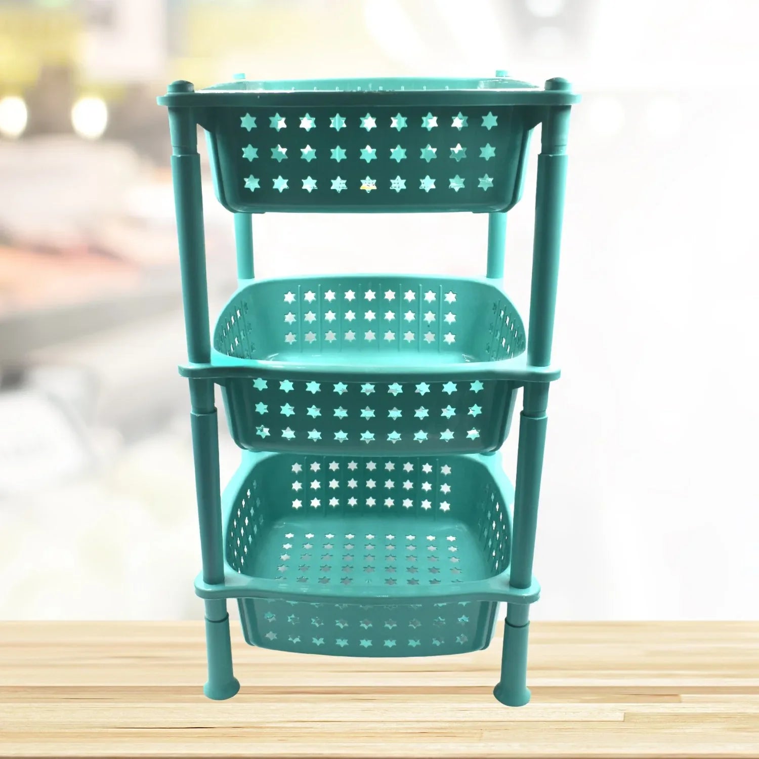 2588 3 Layer Squre Kitchen Trolley Basket - Zidbik