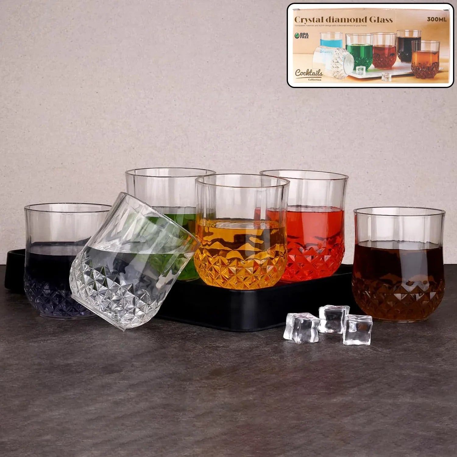 Transparent Diamond-pattern Drinking Glass Set (6 Pc Set) - Zidbik