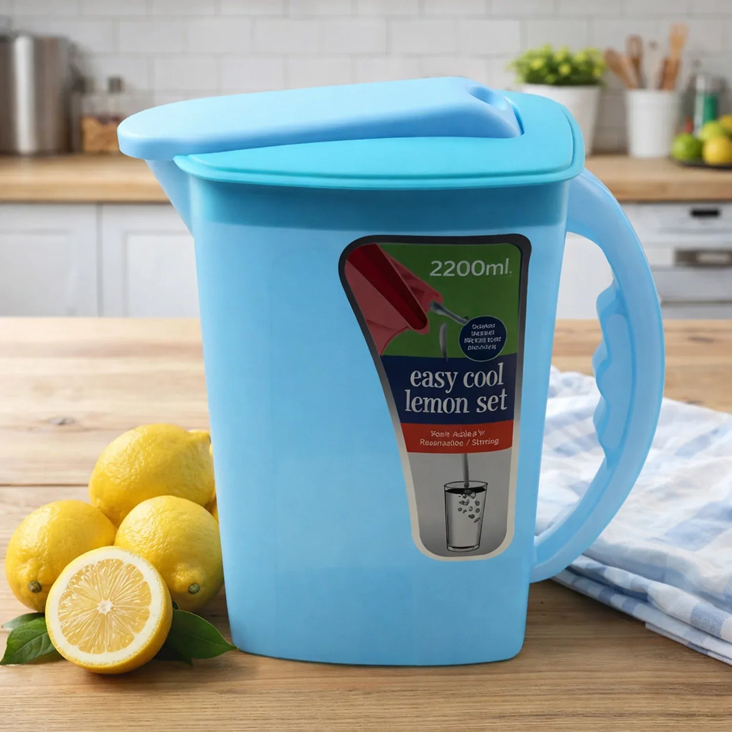 Easy Cool Lemon Set Water Jug With Lid Handle (Approx. 2200 Ml) - Zidbik