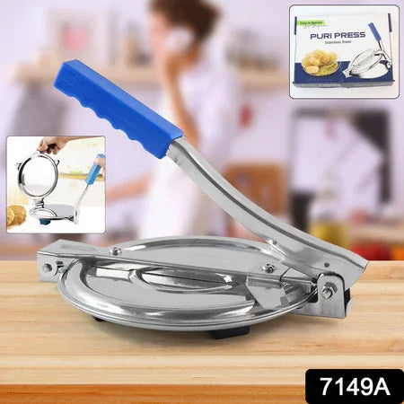 7149a Puri Press Maker - Stainless Steel Puri Maker Press Machine - Roti Chapati Presser For Home - Papad-khakhra- Puri Maker Press Machine With Handle Manual Puri Maker (Medium) - Zidbik