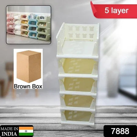 7888 5 Layer Stackable Multifunctional Storagefor Clothes Foldable Drawer Shelf Basket Utility Cart Rack Storage Organizer Cart For Kitchen Pantry Closet Bedroom Bathroom Laundry (5 Layer 1 Pc) - Zidbik