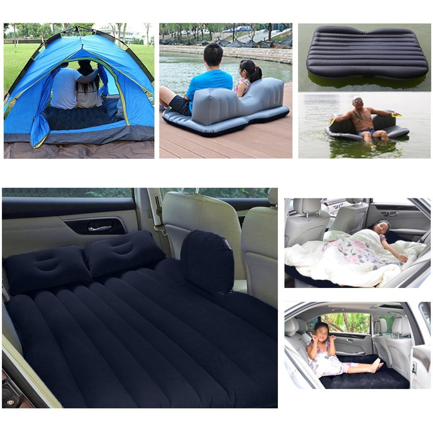 8043 Car Inflatable Bed With 2 Pillows   Air Pump (Portable) For Travel Camping Vacation  Polyester Inflatable Travel Car Bed Air Sofa With Two Inflatable Pillow And Air Pump For Car Back Seat Air Pump Random Colour - Zidbik