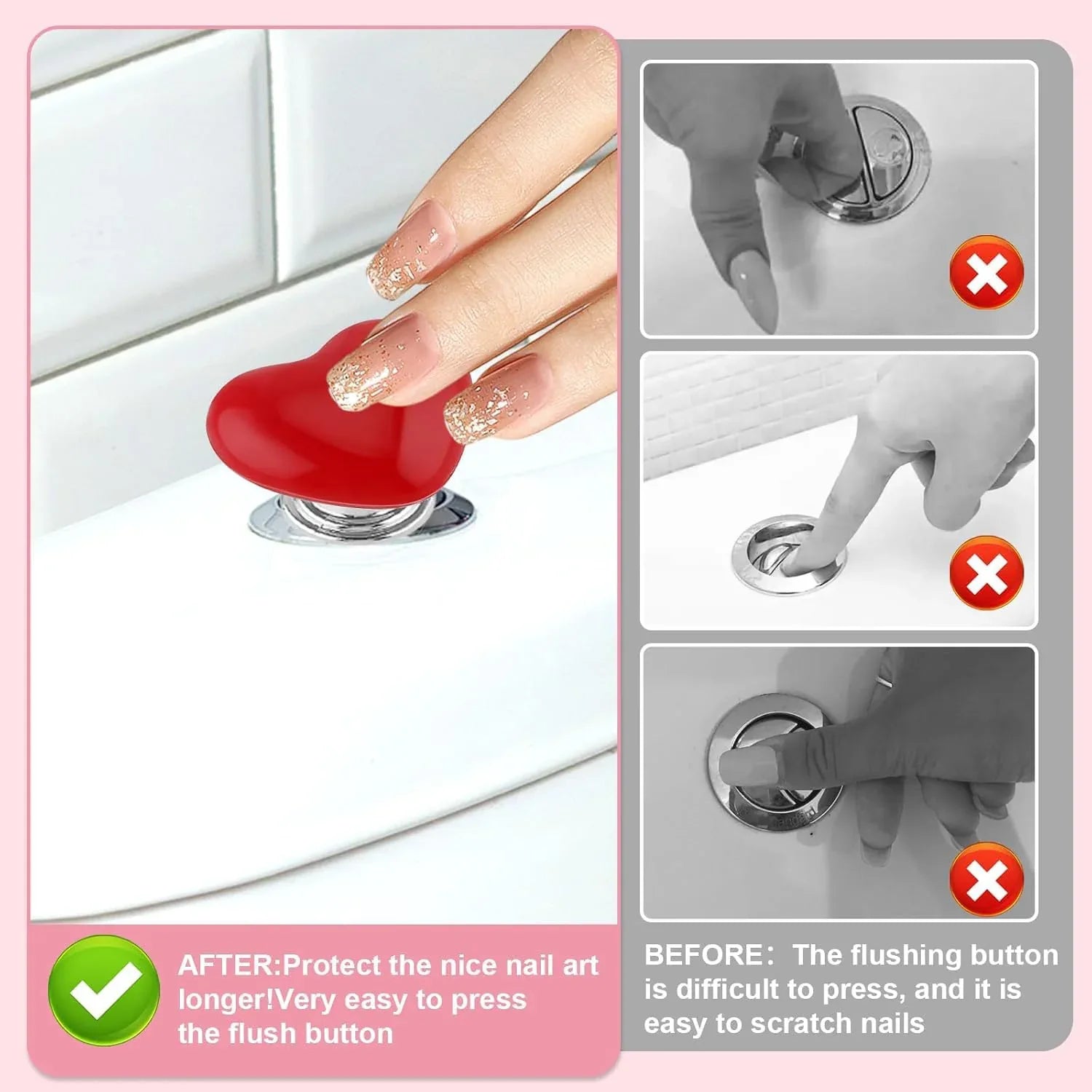 Multipurpose Cabinet Door Handle Drawer Heart-shaped Knob Pulls Toilet Press Button (4 Pc) - Zidbik