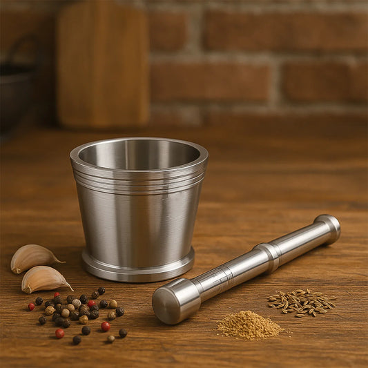 Heavy Duty Stainless Steel Mortar And Pestle Set For Kitchen Khalbatta Set (2 Pc Set) - Zidbik
