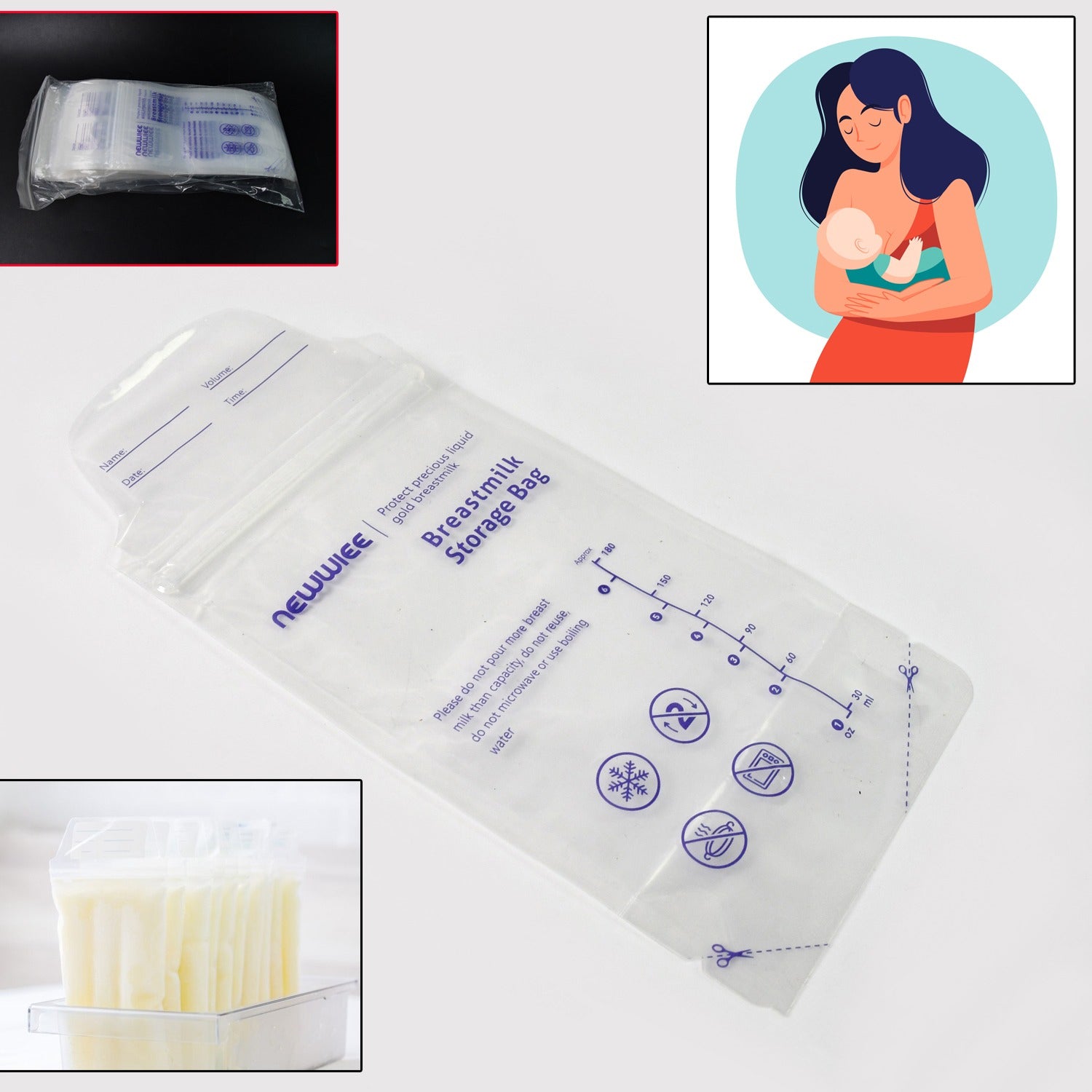Breastmilk Storage Bags Double Zipper Seal (60 Pcs Set) - Zidbik
