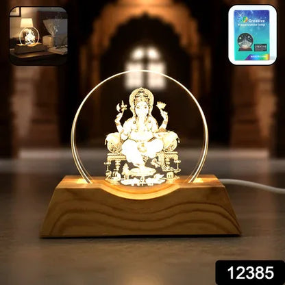 3d Lord Ganesha Acrylic Led Night Lamp (1 Pc) - Zidbik