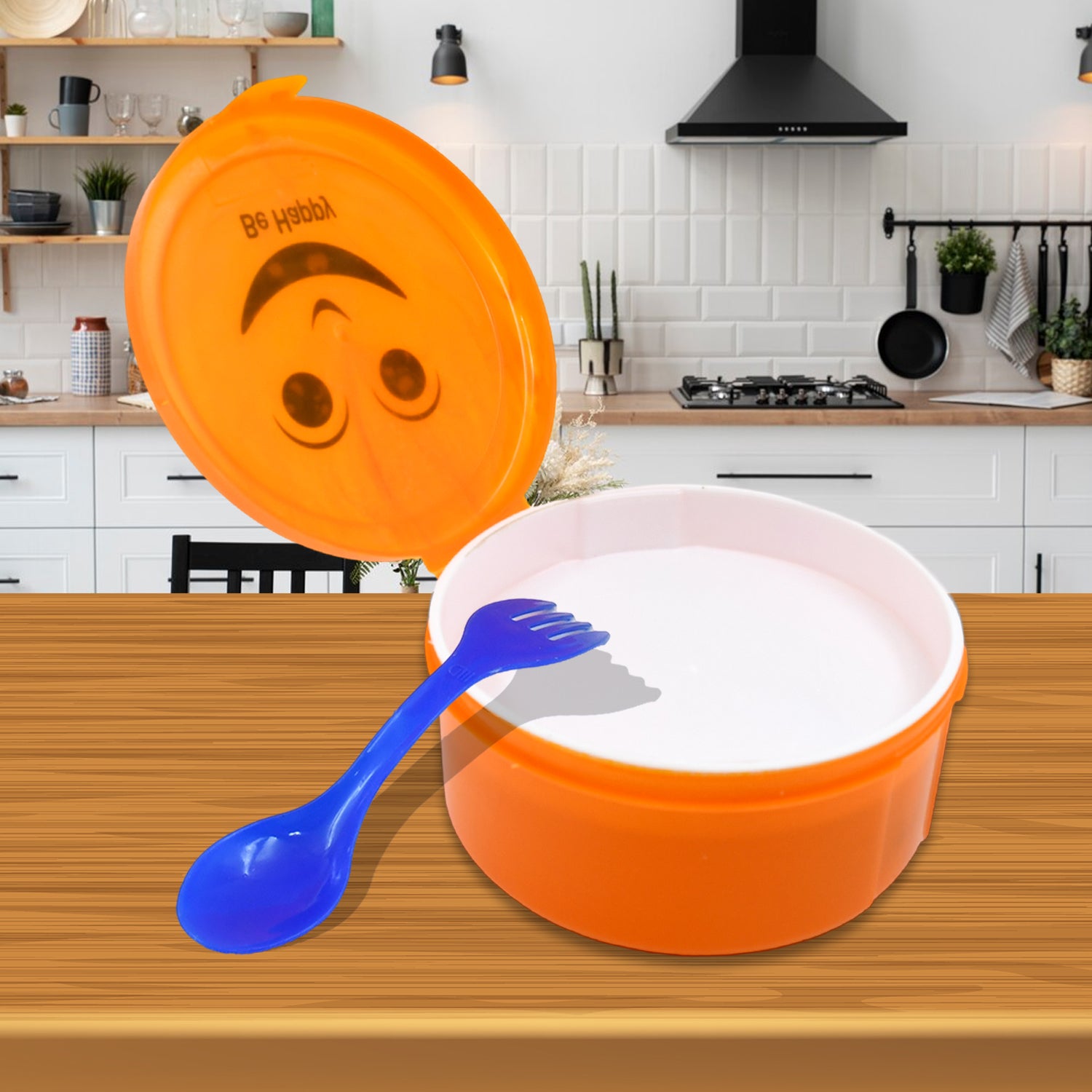 Smily Plastic Lunch Box Small Box With 2in1 Spoon Pack Of 1 - Zidbik