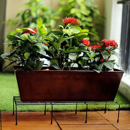 Metal Rectangle Flower Plant Stand For Balcony (6020 Cm 2 Pc Set) - Zidbik