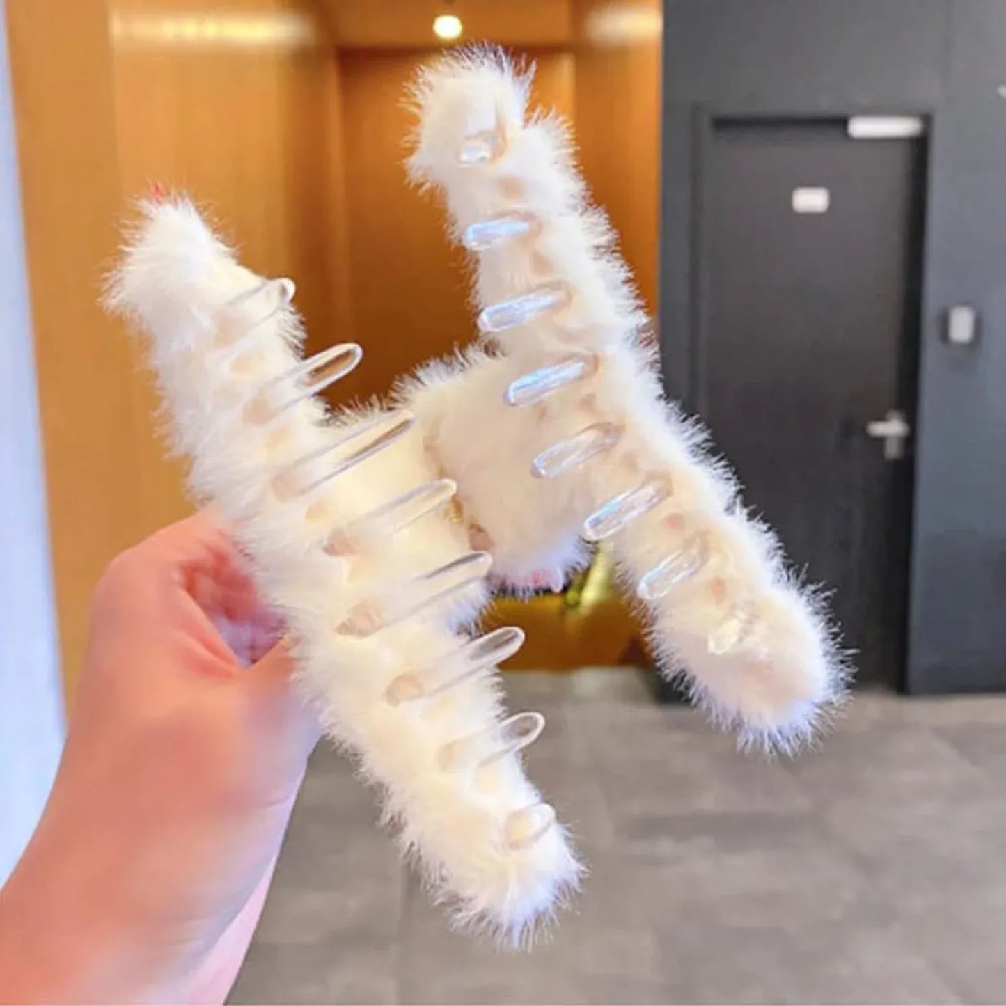 Large Plush Hair Claw Clips Plastic Fluffy Hair Claw Hair (1 Pc Mix Color) - Zidbik