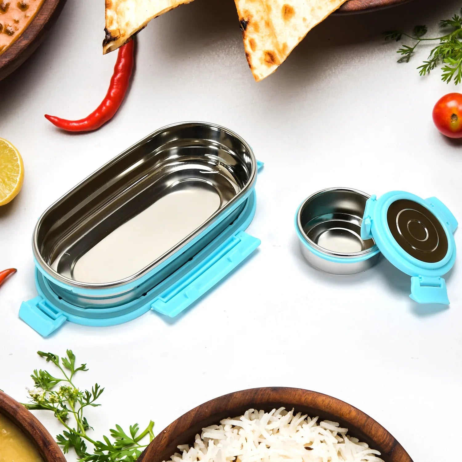 8141 Ganesh Stainless Steel Lunch Box Small Container ( Set Of 2 Pcs ) - Zidbik