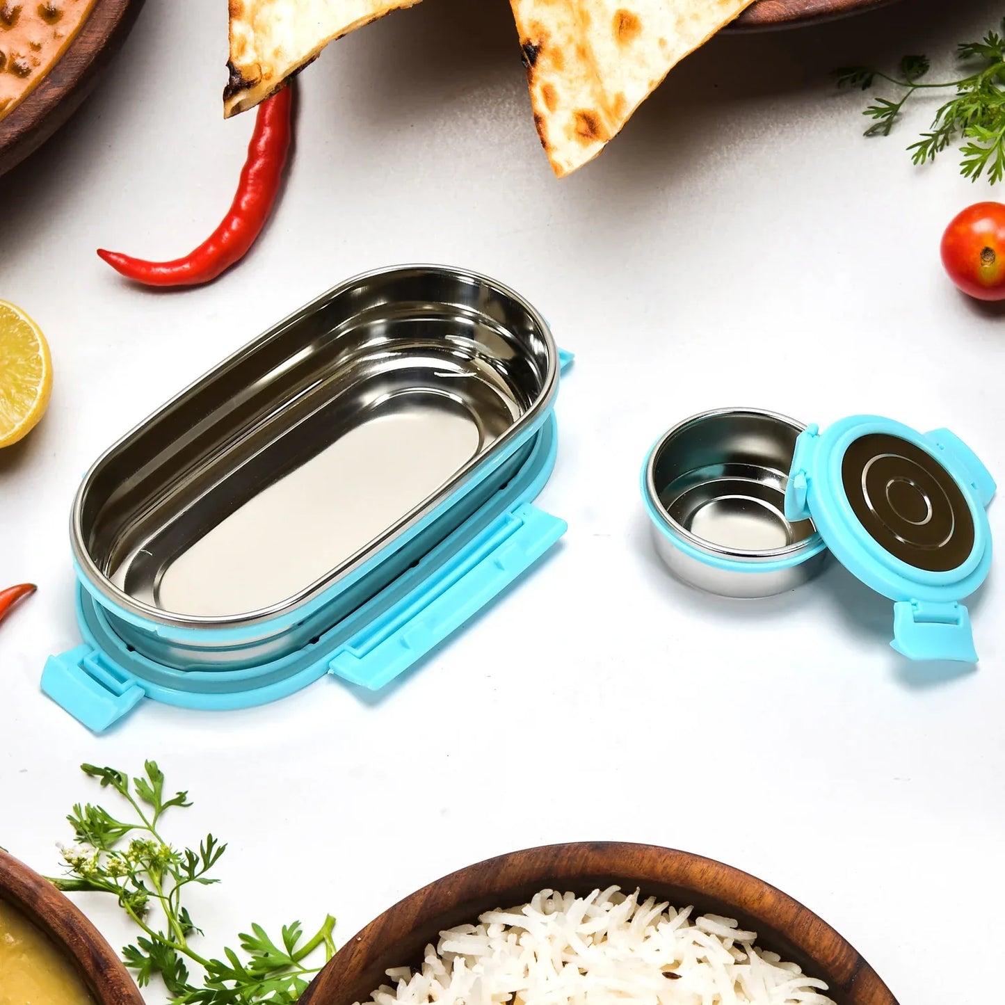 8141 Ganesh Stainless Steel Lunch Box Small Container ( Set Of 2 Pcs ) - Zidbik