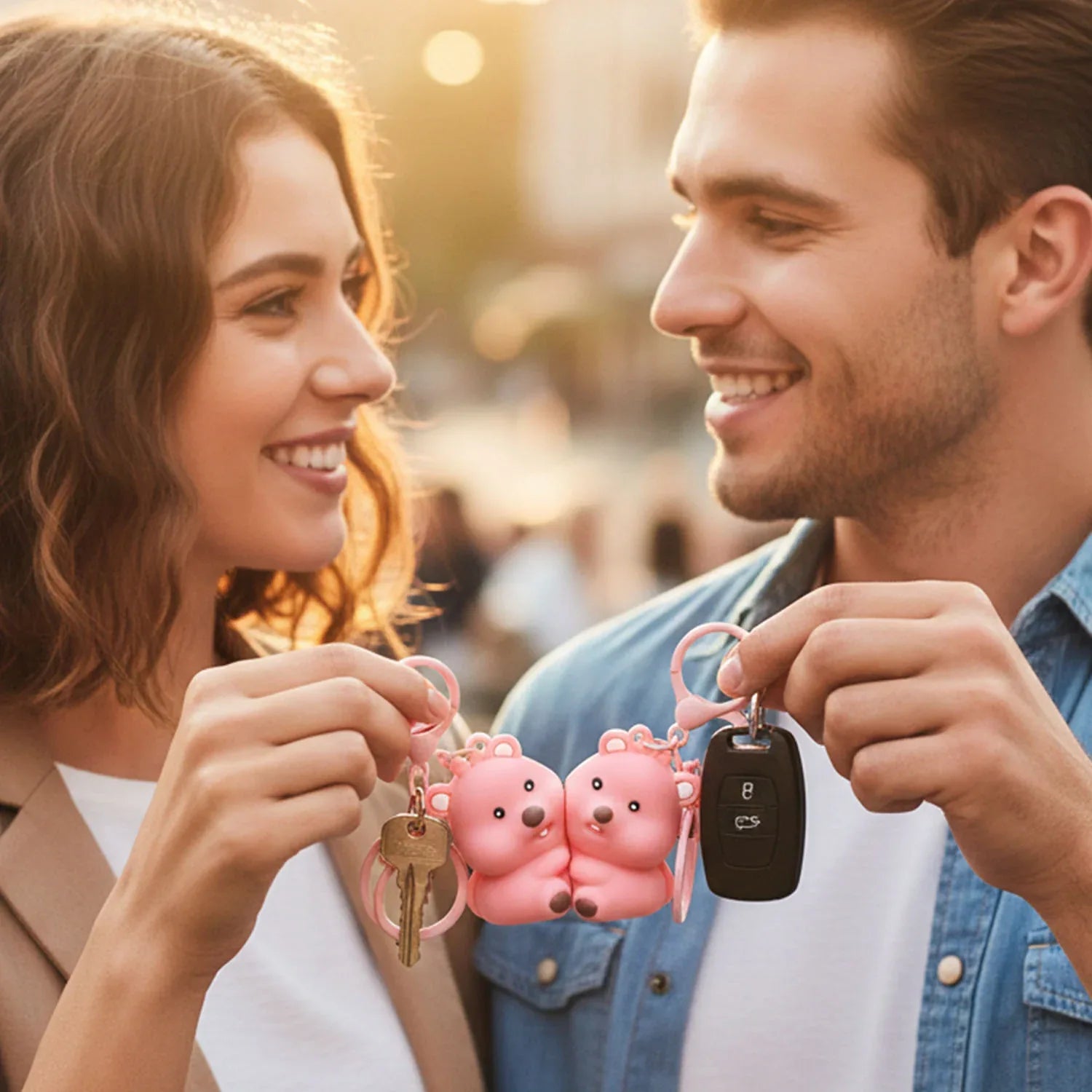 Cute Couple Bear Shape 2-in-1 Keychain Set (2 Pieces Set) - Zidbik