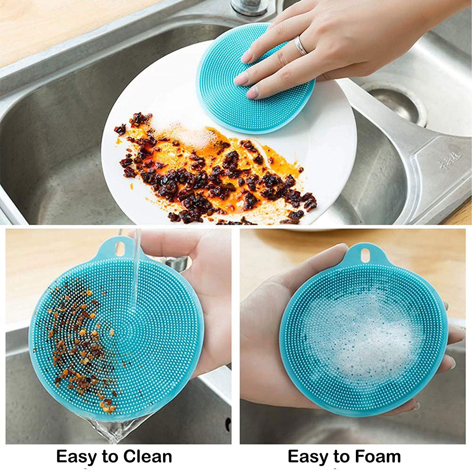 6078 Silicone Dish Scrubber Sponge Mildew Free Non Stick (Mix Color) - Zidbik