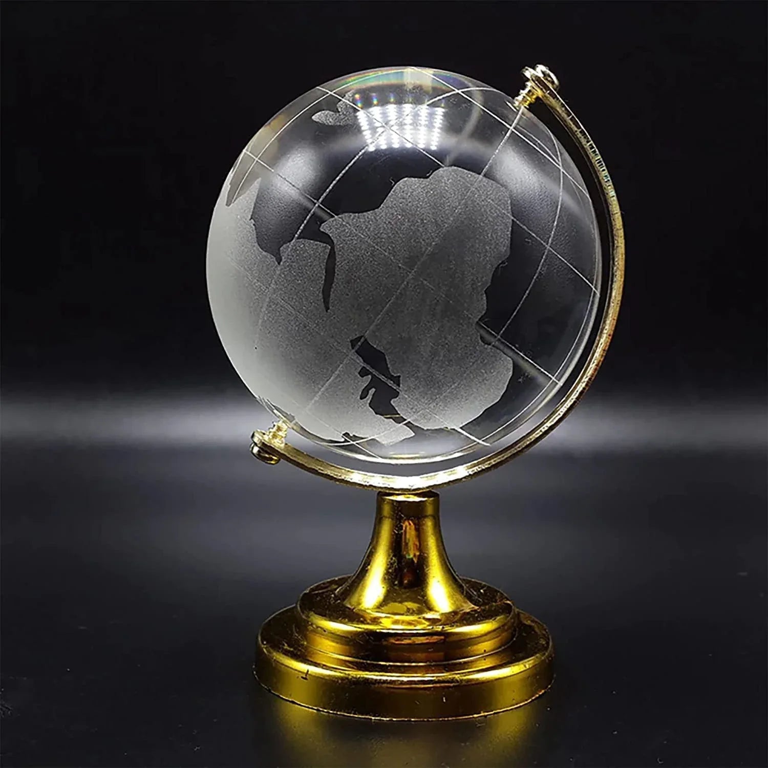 Crystal Globe World Map 50 Mm With Golden Stand (1 Pc) - Zidbik